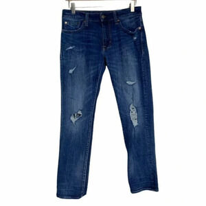 American Eagle Slim Straight Jeans 30x32 Blue Distressed Extreme Flex 4